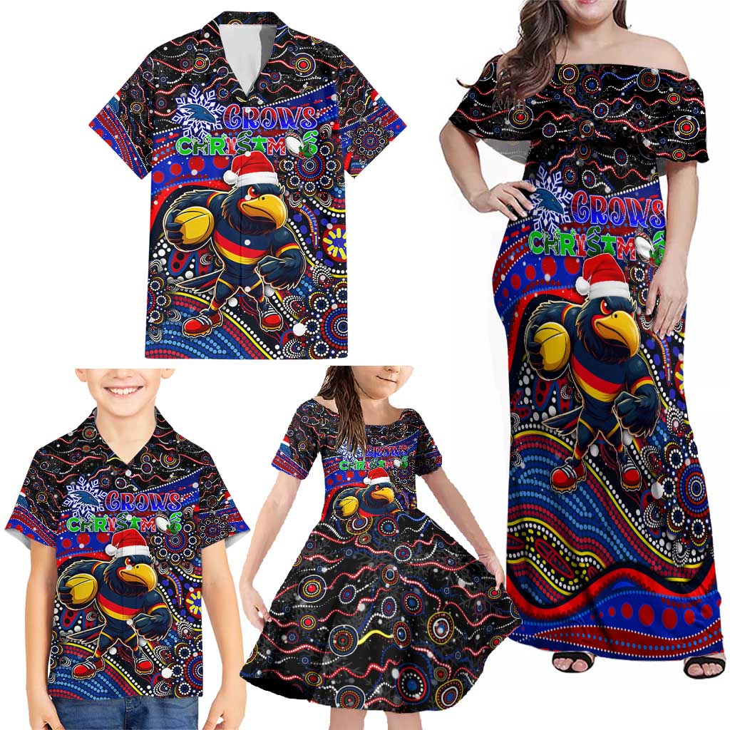 Merry Christmas AFL Adelaide Crows Family Matching Off Shoulder Maxi Dress and Hawaiian Shirt Aboriginal Santa Football Mascot