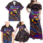 Merry Christmas AFL Adelaide Crows Family Matching Off Shoulder Maxi Dress and Hawaiian Shirt Aboriginal Santa Football Mascot