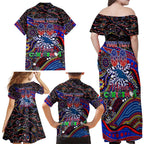 Merry Christmas AFL Adelaide Crows Family Matching Off Shoulder Maxi Dress and Hawaiian Shirt Aboriginal Santa Football Mascot