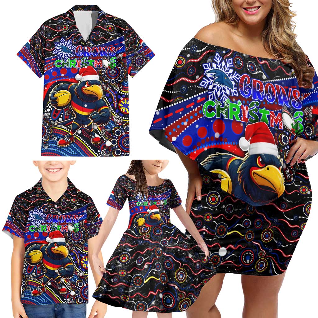 Merry Christmas AFL Adelaide Crows Family Matching Off Shoulder Short Dress and Hawaiian Shirt Aboriginal Santa Football Mascot