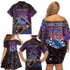 Merry Christmas AFL Adelaide Crows Family Matching Off Shoulder Short Dress and Hawaiian Shirt Aboriginal Santa Football Mascot