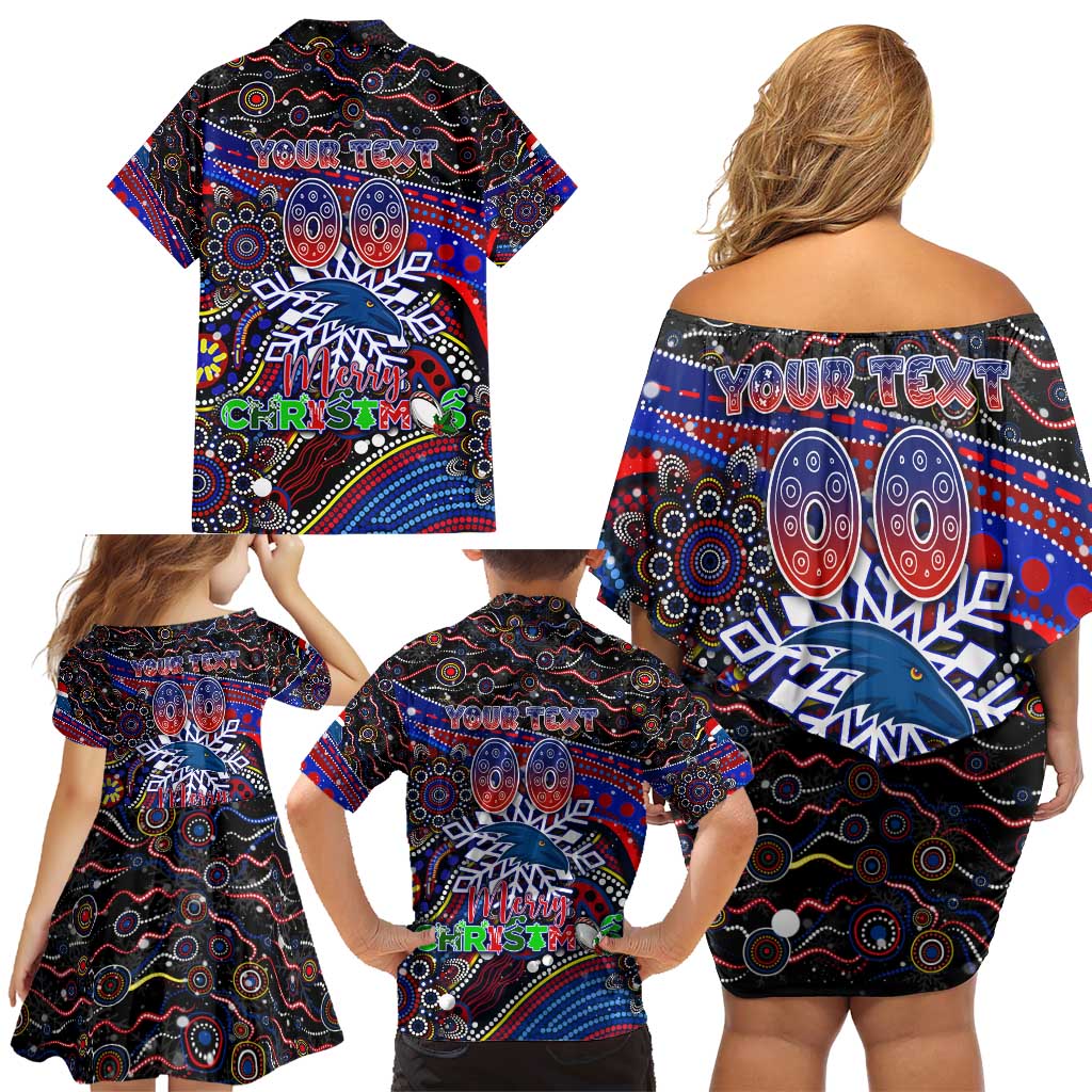 Merry Christmas AFL Adelaide Crows Family Matching Off Shoulder Short Dress and Hawaiian Shirt Aboriginal Santa Football Mascot