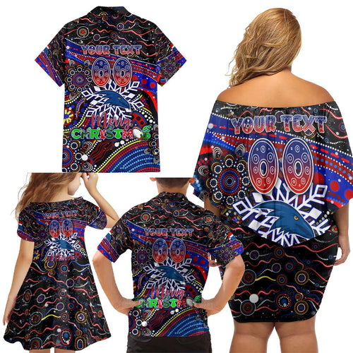 Merry Christmas AFL Adelaide Crows Family Matching Off Shoulder Short Dress and Hawaiian Shirt Aboriginal Santa Football Mascot