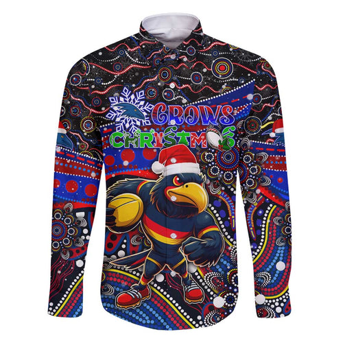 Merry Christmas AFL Adelaide Crows Family Matching Off Shoulder Short Dress and Hawaiian Shirt Aboriginal Santa Football Mascot