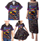Merry Christmas AFL Adelaide Crows Family Matching Puletasi and Hawaiian Shirt Aboriginal Santa Football Mascot