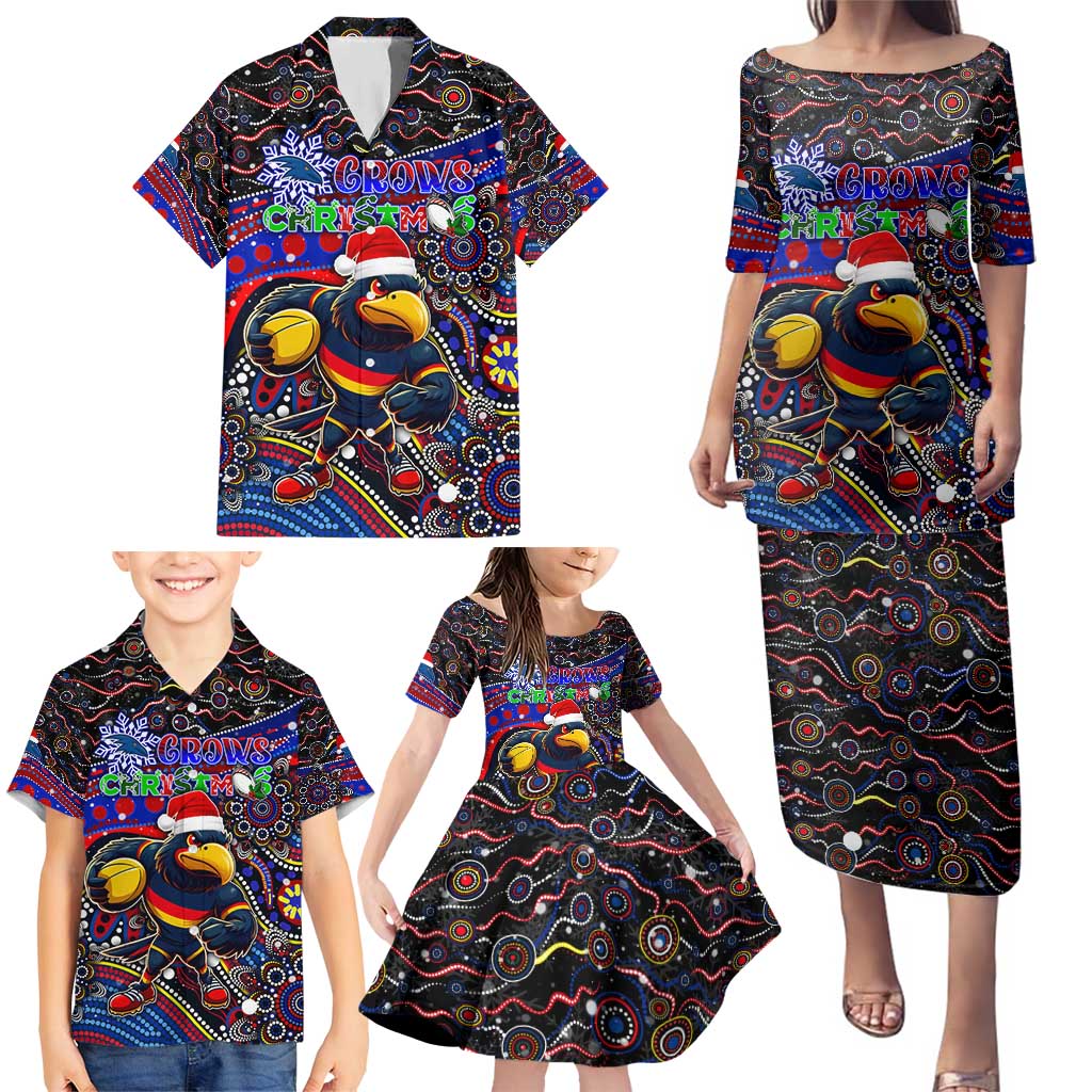 Merry Christmas AFL Adelaide Crows Family Matching Puletasi and Hawaiian Shirt Aboriginal Santa Football Mascot