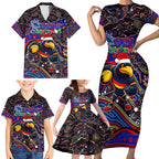 Merry Christmas AFL Adelaide Crows Family Matching Short Sleeve Bodycon Dress and Hawaiian Shirt Aboriginal Santa Football Mascot