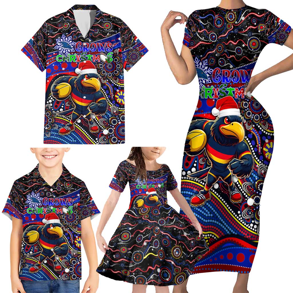 Merry Christmas AFL Adelaide Crows Family Matching Short Sleeve Bodycon Dress and Hawaiian Shirt Aboriginal Santa Football Mascot