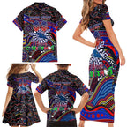 Merry Christmas AFL Adelaide Crows Family Matching Short Sleeve Bodycon Dress and Hawaiian Shirt Aboriginal Santa Football Mascot