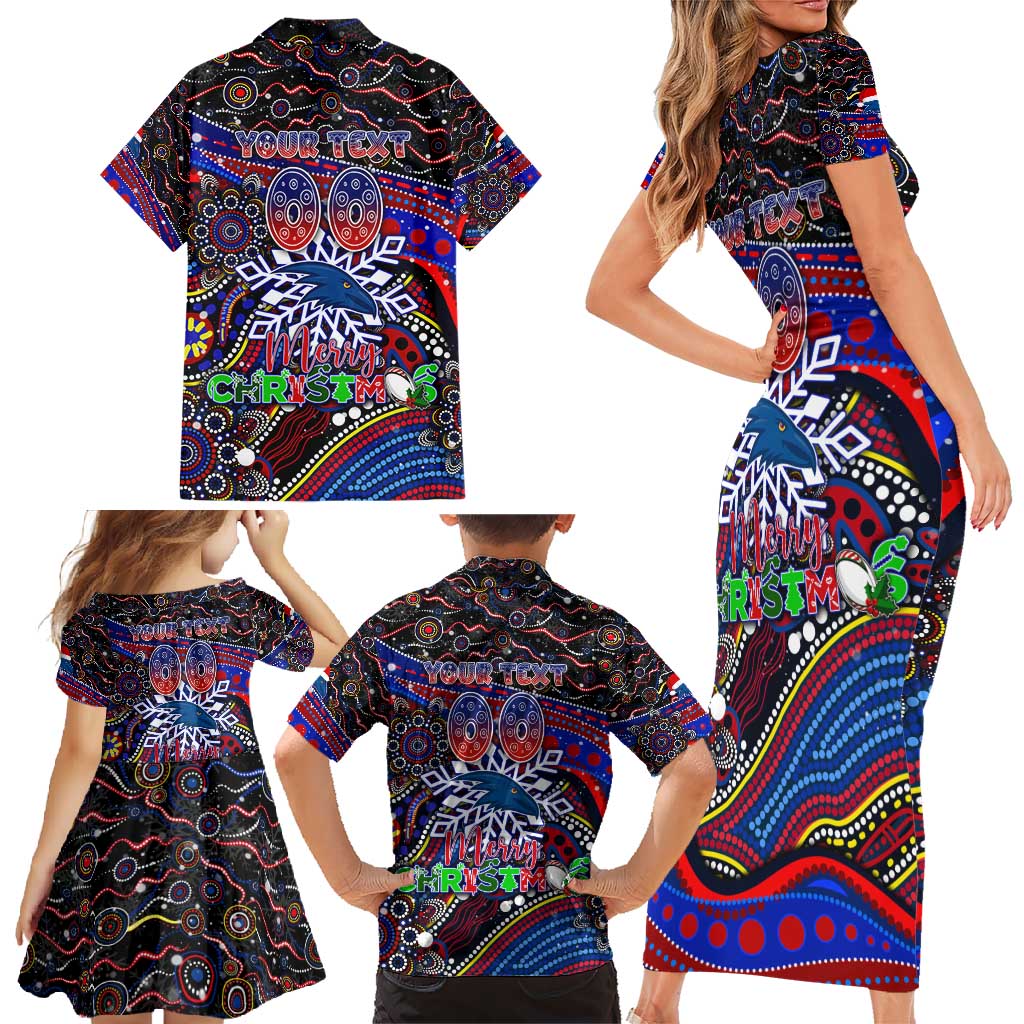 Merry Christmas AFL Adelaide Crows Family Matching Short Sleeve Bodycon Dress and Hawaiian Shirt Aboriginal Santa Football Mascot