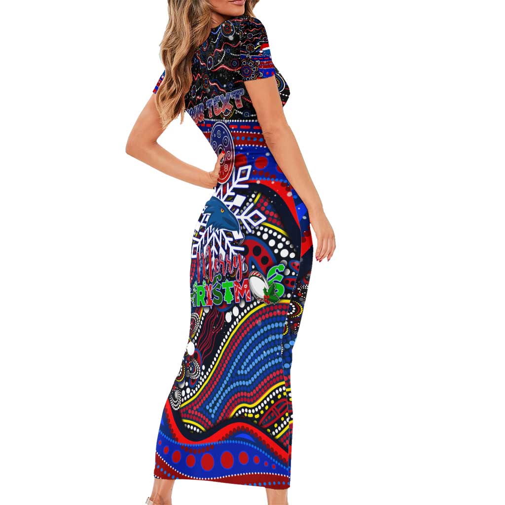 Merry Christmas AFL Adelaide Crows Family Matching Short Sleeve Bodycon Dress and Hawaiian Shirt Aboriginal Santa Football Mascot