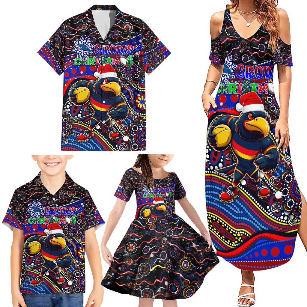Merry Christmas AFL Adelaide Crows Family Matching Summer Maxi Dress and Hawaiian Shirt Aboriginal Santa Football Mascot