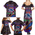 Merry Christmas AFL Adelaide Crows Family Matching Summer Maxi Dress and Hawaiian Shirt Aboriginal Santa Football Mascot