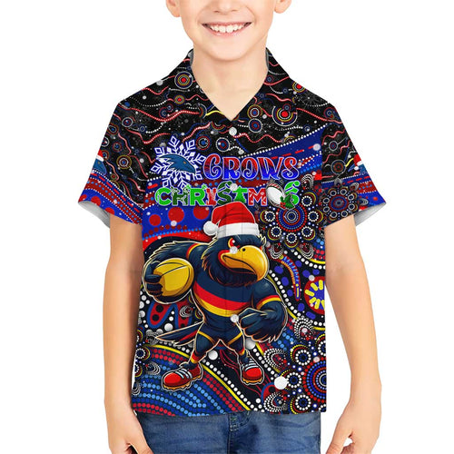 Merry Christmas AFL Adelaide Crows Kid Hawaiian Shirt Aboriginal Santa Football Mascot