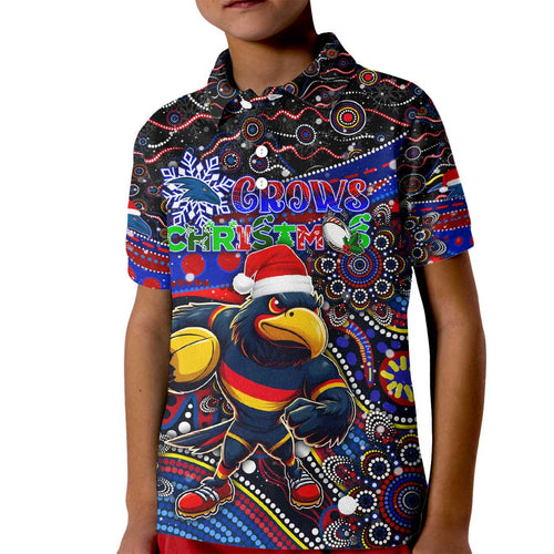 Merry Christmas AFL Adelaide Crows Kid Polo Shirt Aboriginal Santa Football Mascot