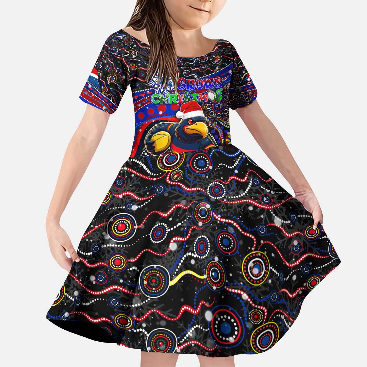 Merry Christmas AFL Adelaide Crows Kid Short Sleeve Dress Aboriginal Santa Football Mascot