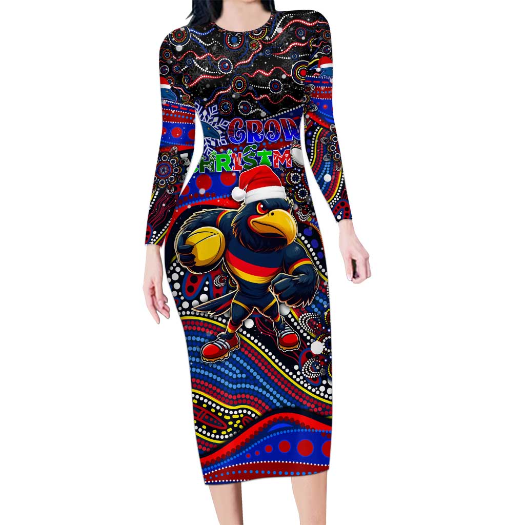 Merry Christmas AFL Adelaide Crows Long Sleeve Bodycon Dress Aboriginal Santa Football Mascot