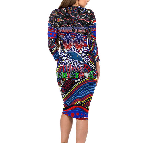Merry Christmas AFL Adelaide Crows Long Sleeve Bodycon Dress Aboriginal Santa Football Mascot