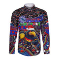 Merry Christmas AFL Adelaide Crows Long Sleeve Button Shirt Aboriginal Santa Football Mascot