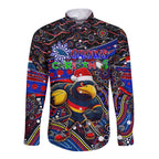 Merry Christmas AFL Adelaide Crows Long Sleeve Button Shirt Aboriginal Santa Football Mascot