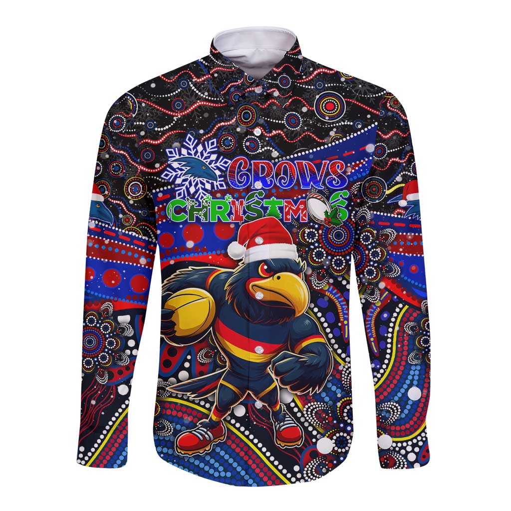 Merry Christmas AFL Adelaide Crows Long Sleeve Button Shirt Aboriginal Santa Football Mascot