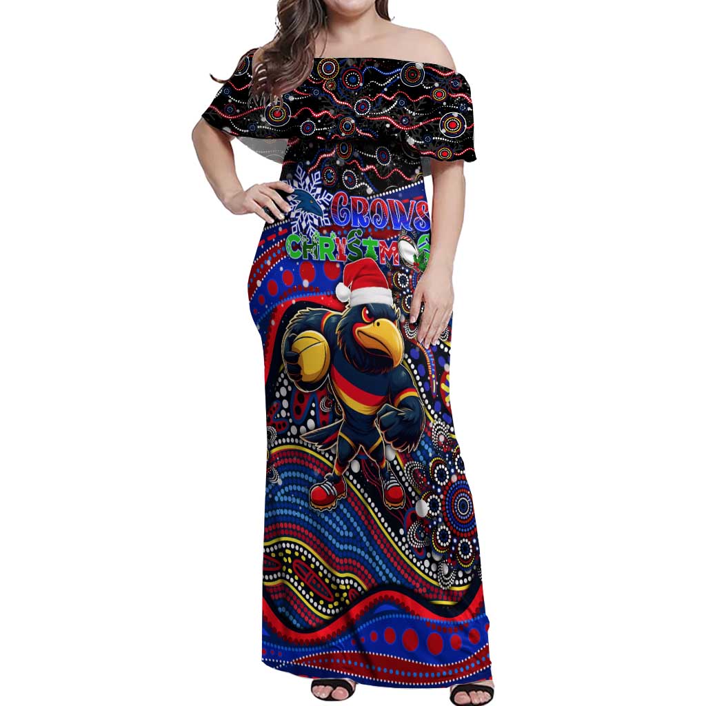 Merry Christmas AFL Adelaide Crows Off Shoulder Maxi Dress Aboriginal Santa Football Mascot