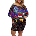 Merry Christmas AFL Adelaide Crows Off Shoulder Short Dress Aboriginal Santa Football Mascot