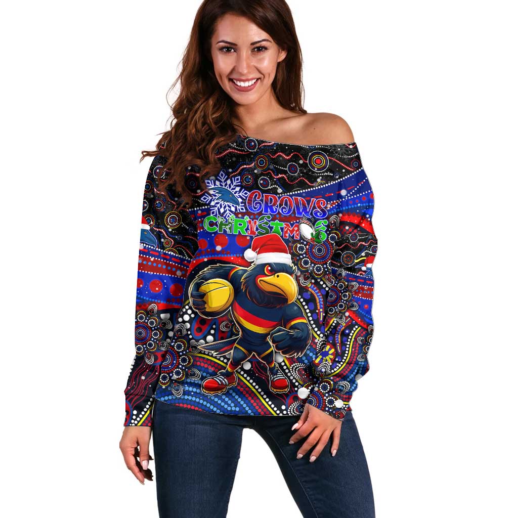 Merry Christmas AFL Adelaide Crows Off Shoulder Sweater Aboriginal Santa Football Mascot