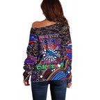 Merry Christmas AFL Adelaide Crows Off Shoulder Sweater Aboriginal Santa Football Mascot