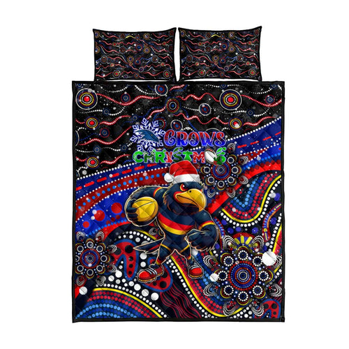 Merry Christmas AFL Adelaide Crows Quilt Bed Set Aboriginal Santa Football Mascot