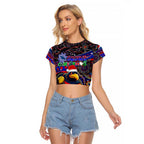 Merry Christmas AFL Adelaide Crows Raglan Cropped T Shirt Aboriginal Santa Football Mascot