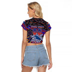 Merry Christmas AFL Adelaide Crows Raglan Cropped T Shirt Aboriginal Santa Football Mascot