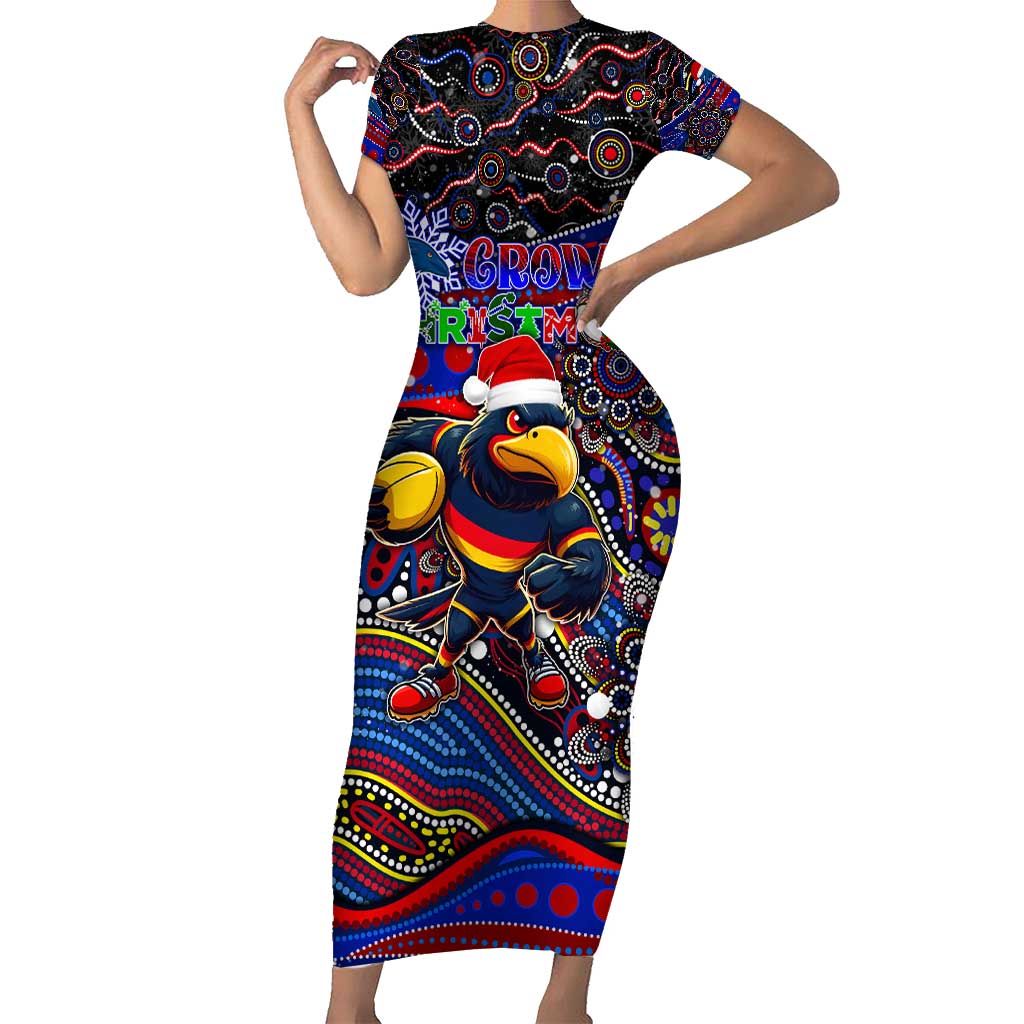 Merry Christmas AFL Adelaide Crows Short Sleeve Bodycon Dress Aboriginal Santa Football Mascot
