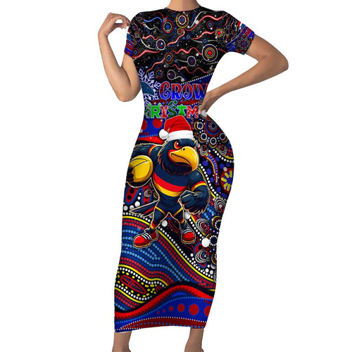 Merry Christmas AFL Adelaide Crows Short Sleeve Bodycon Dress Aboriginal Santa Football Mascot