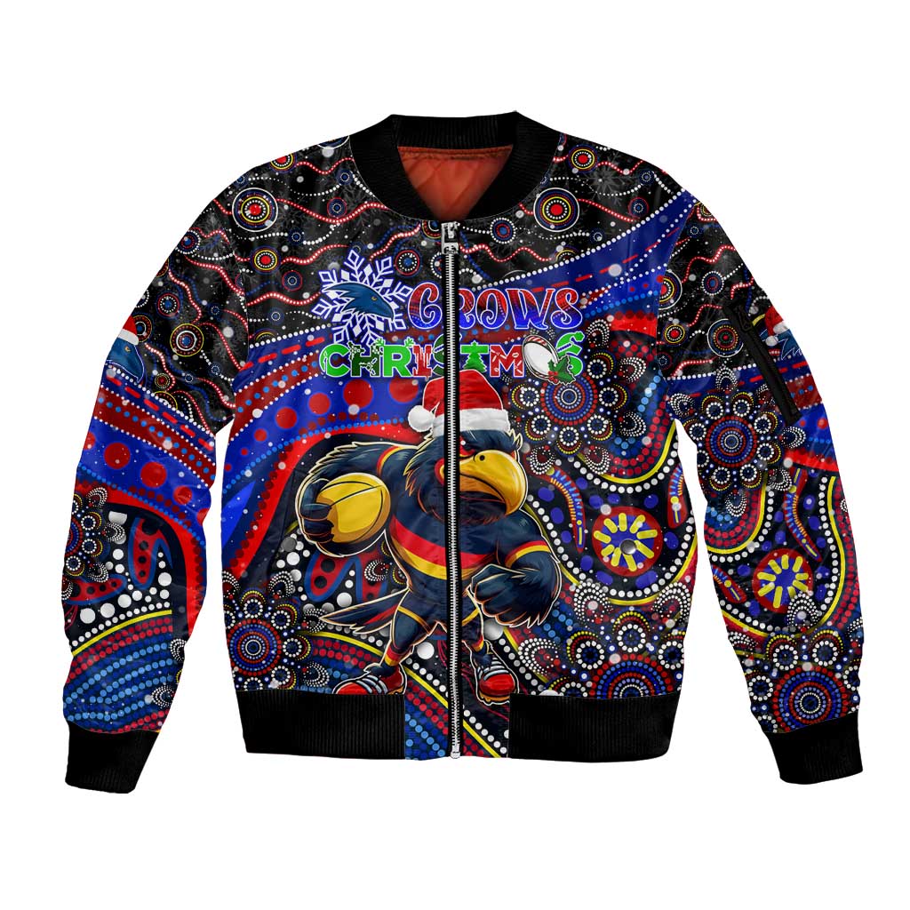 Merry Christmas AFL Adelaide Crows Sleeve Zip Bomber Jacket Aboriginal Santa Football Mascot