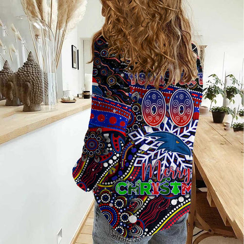 Merry Christmas AFL Adelaide Crows Women Casual Shirt Aboriginal Santa Football Mascot