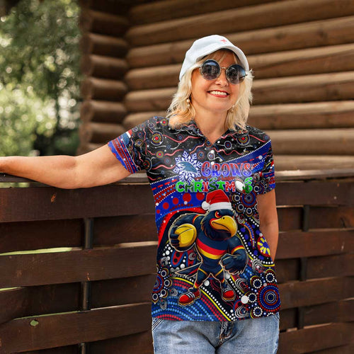 Merry Christmas AFL Adelaide Crows Women Polo Shirt Aboriginal Santa Football Mascot