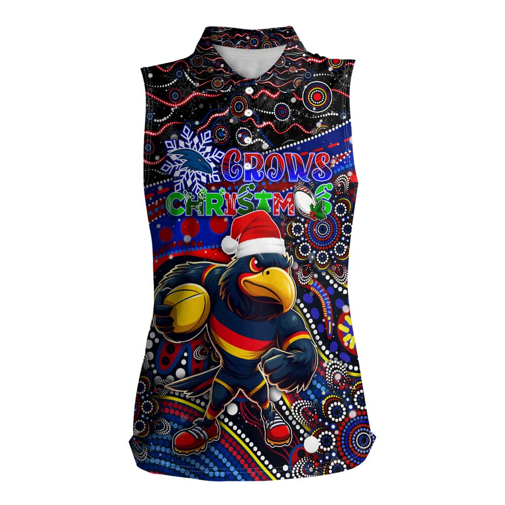 Merry Christmas AFL Adelaide Crows Women Sleeveless Polo Shirt Aboriginal Santa Football Mascot