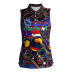 Merry Christmas AFL Adelaide Crows Women Sleeveless Polo Shirt Aboriginal Santa Football Mascot