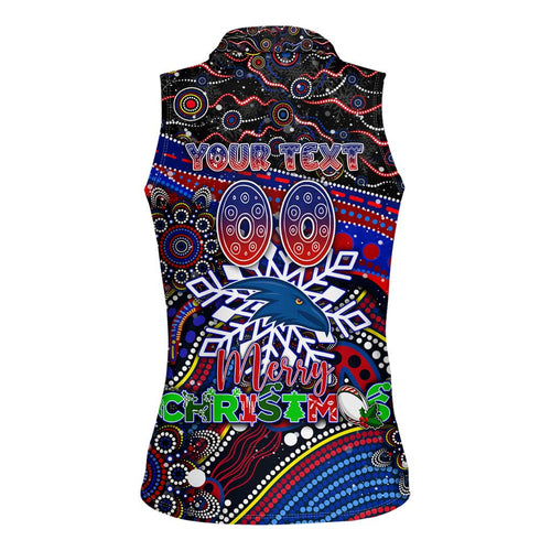 Merry Christmas AFL Adelaide Crows Women Sleeveless Polo Shirt Aboriginal Santa Football Mascot