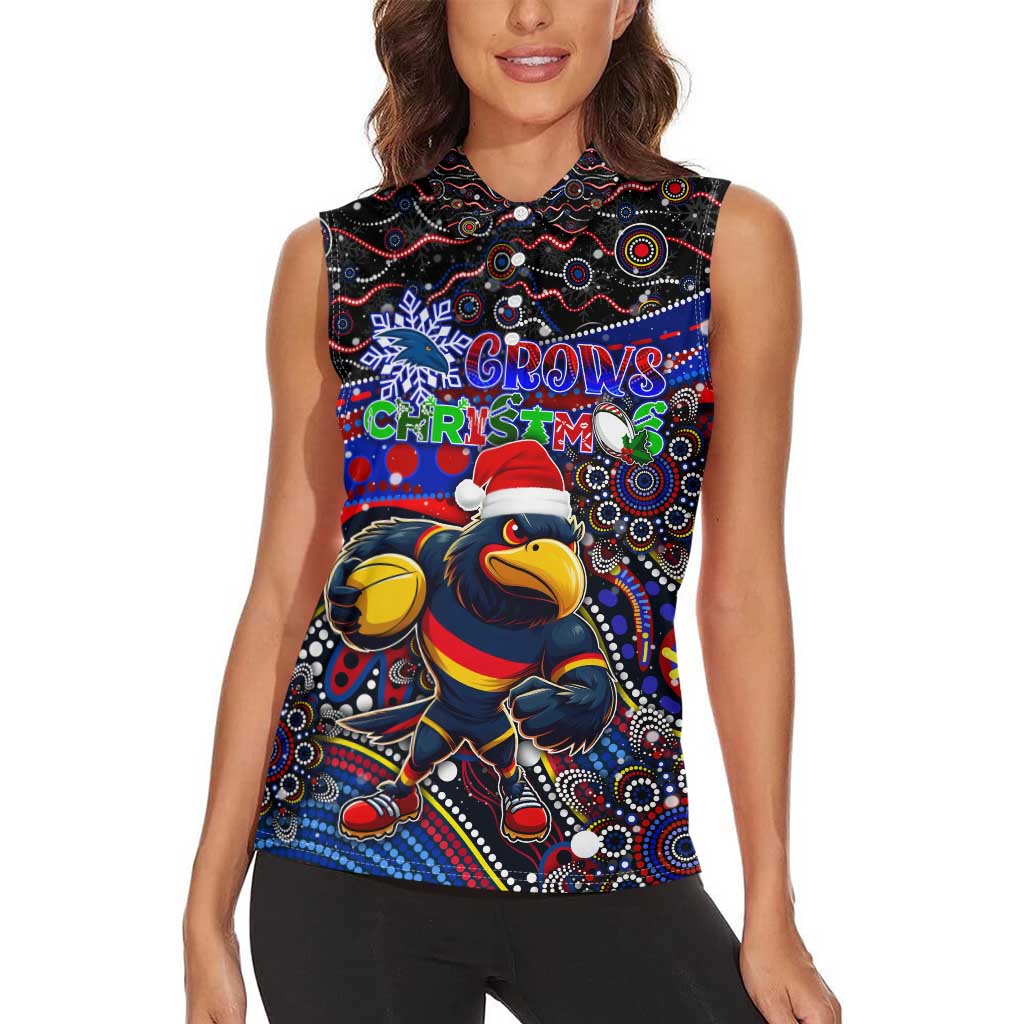Merry Christmas AFL Adelaide Crows Women Sleeveless Polo Shirt Aboriginal Santa Football Mascot