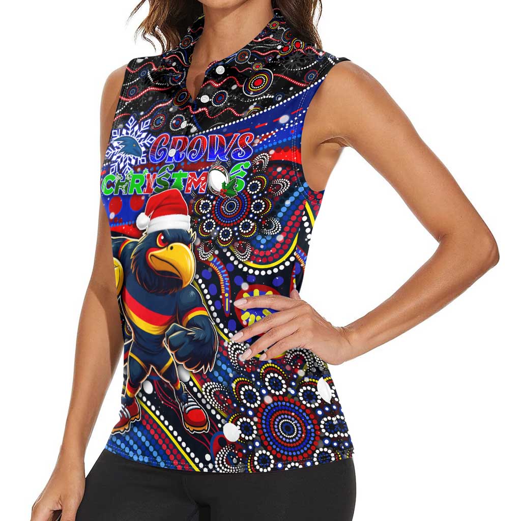 Merry Christmas AFL Adelaide Crows Women Sleeveless Polo Shirt Aboriginal Santa Football Mascot