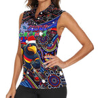 Merry Christmas AFL Adelaide Crows Women Sleeveless Polo Shirt Aboriginal Santa Football Mascot