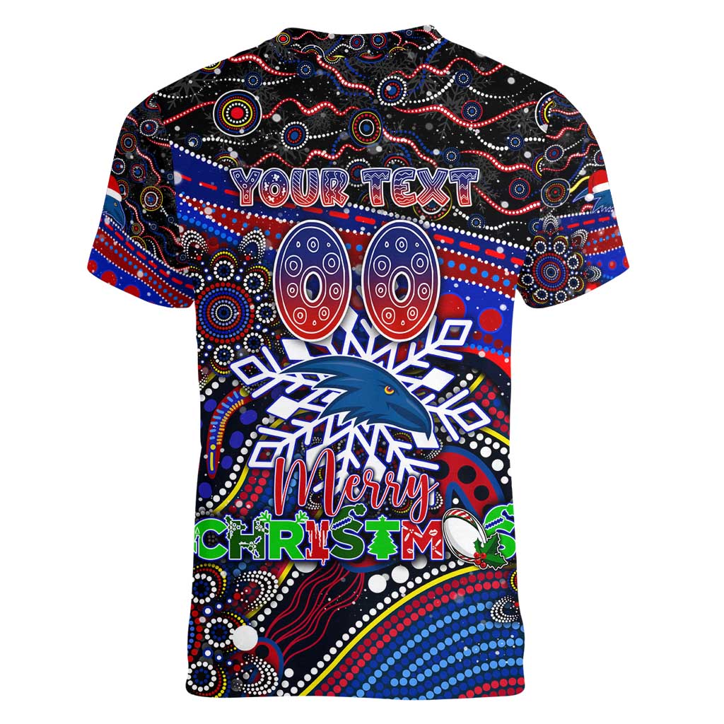 Merry Christmas AFL Adelaide Crows Women V-Neck T-Shirt Aboriginal Santa Football Mascot