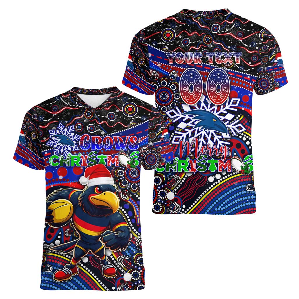 Merry Christmas AFL Adelaide Crows Women V-Neck T-Shirt Aboriginal Santa Football Mascot