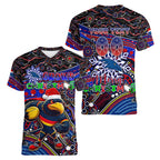 Merry Christmas AFL Adelaide Crows Women V-Neck T-Shirt Aboriginal Santa Football Mascot