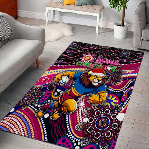Merry Christmas AFL Brisbane Lions Area Rug Aboriginal Santa Football Mascot