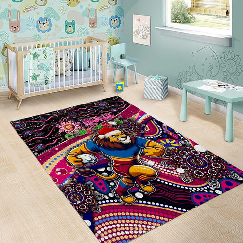 Merry Christmas AFL Brisbane Lions Area Rug Aboriginal Santa Football Mascot