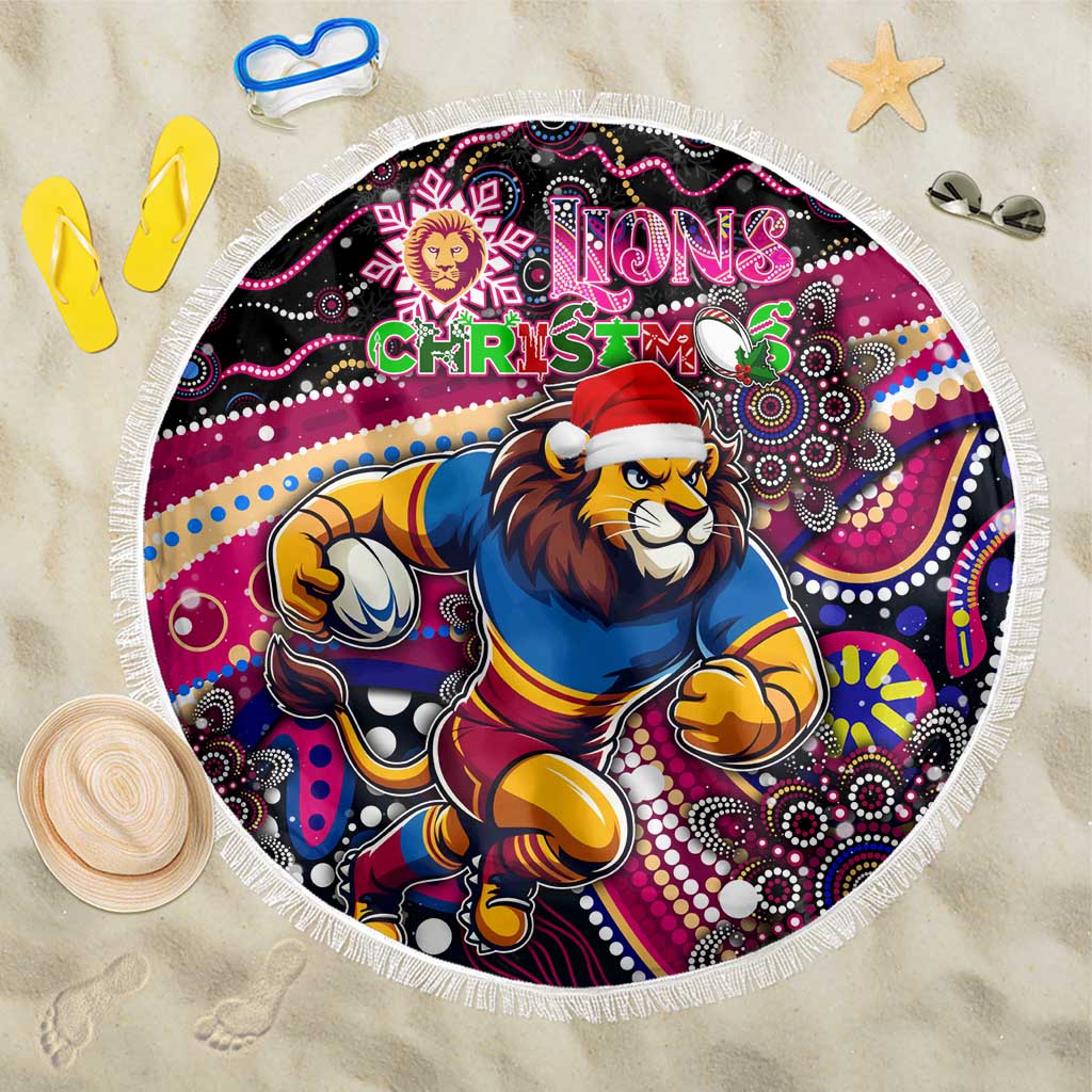 Merry Christmas AFL Brisbane Lions Beach Blanket Aboriginal Santa Football Mascot