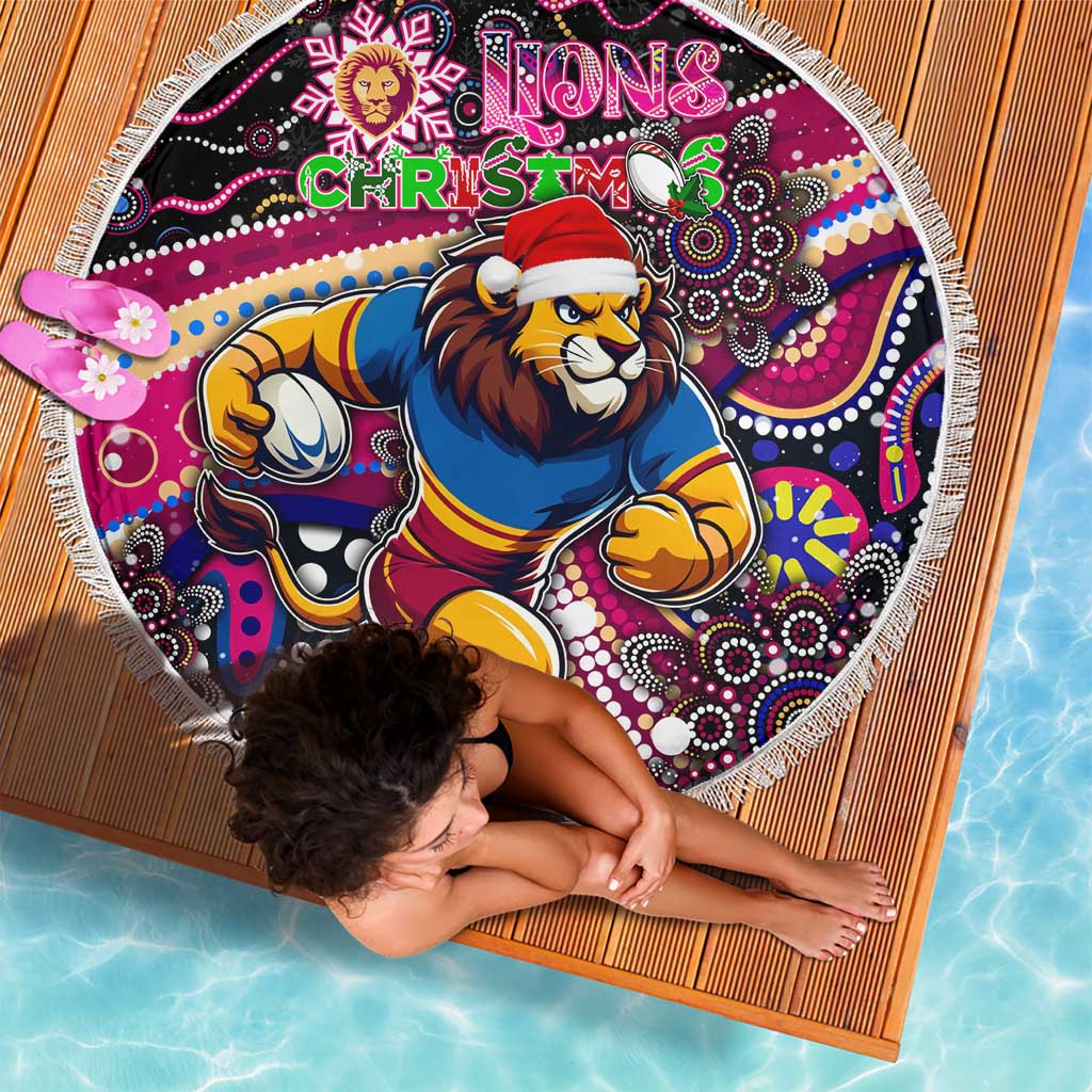 Merry Christmas AFL Brisbane Lions Beach Blanket Aboriginal Santa Football Mascot